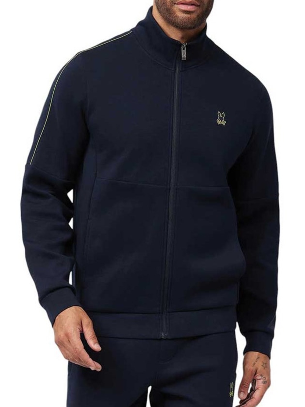 Psycho Bunny Oceanside Track Jacket Navy Neon Green piping Large